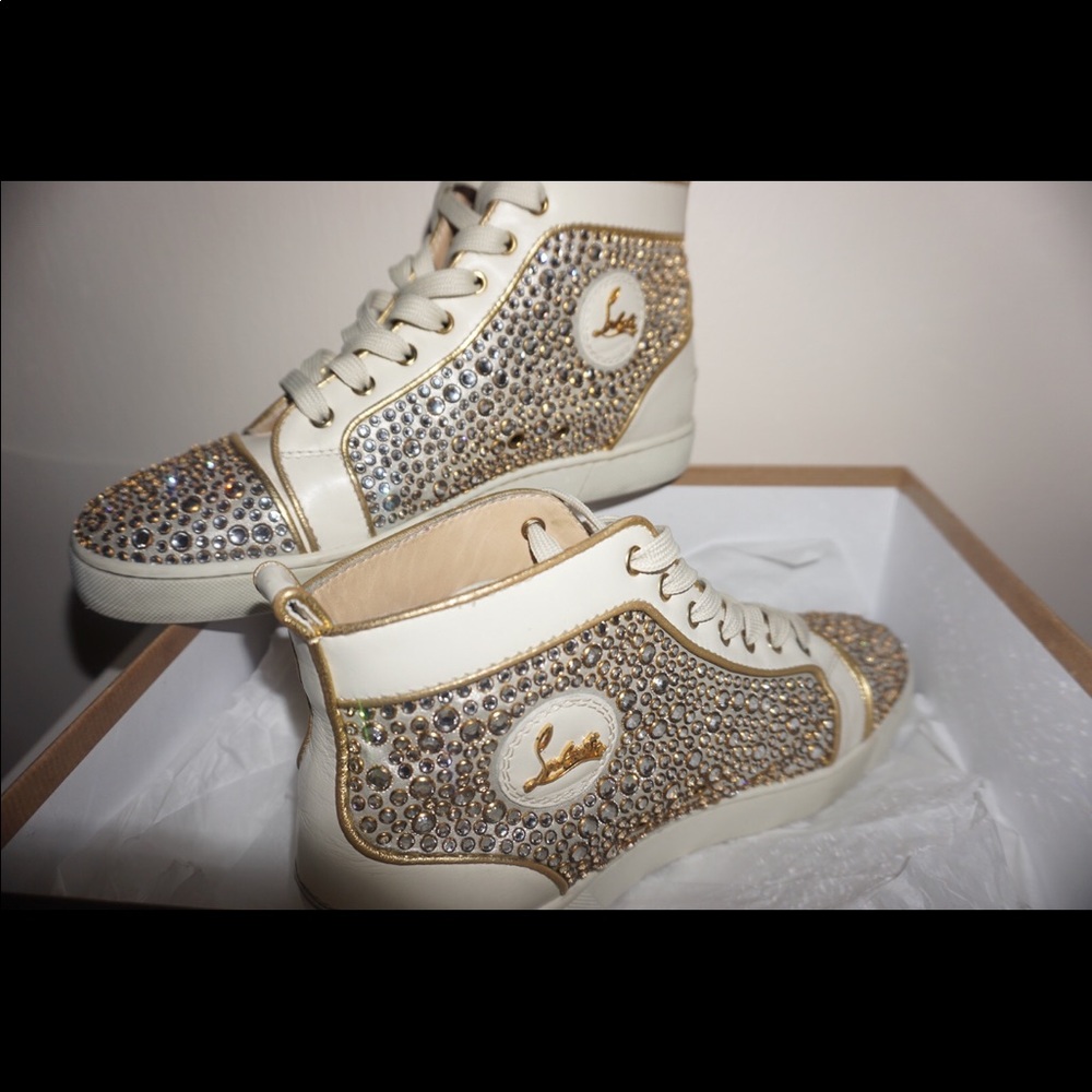Louboutin “louis flat suede burma/ring strass gold